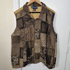 Susan Graver Zip Autumn Vest Size 3X Fall Patchwork Cottage Western Neutral